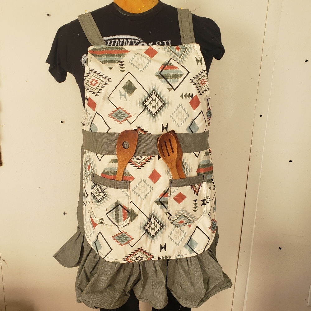 Green Aztec Handmade Kitchen Apron - Picture 1 of 6
